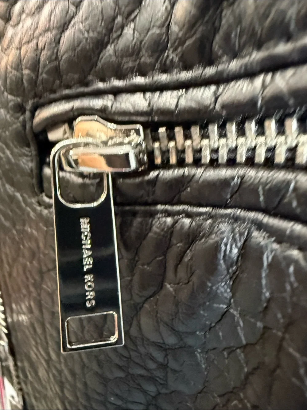 Michael Kors Black Studded Collar Pebbled Leather Moto Jacket